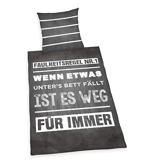 Herding Young Collection Bettwäsche-Set, Wendemotiv mit Spruch, Bettbezug 135 x 200 cm, Kopfkissenbezug 80 x 80 cm, Baumwolle