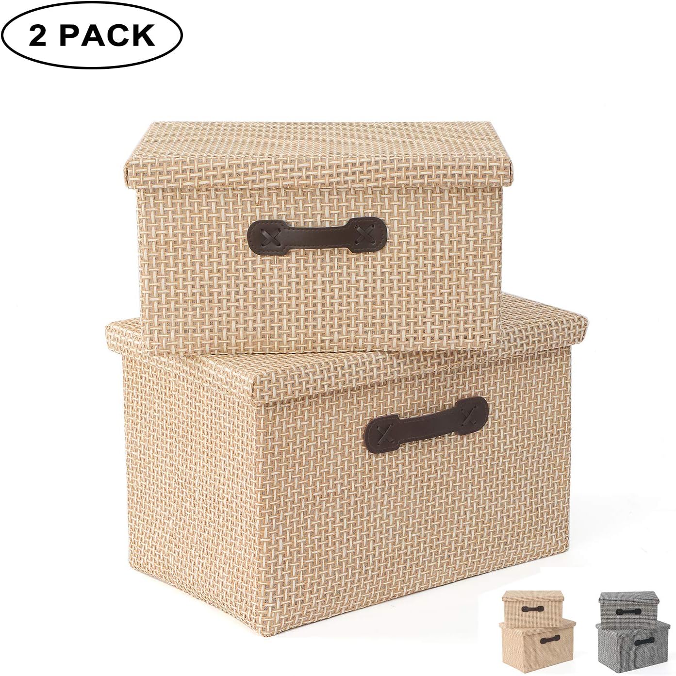 Enzk&Unity Foldable Paper Woven Storage Bins Cube Lidded