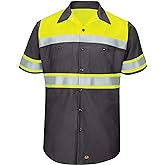 Red Kap Mens Hi-Visibility Short Sleeve Color Block Ripstop Work Shirt - Type O, Class 1