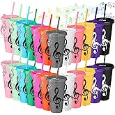 Skylety 24 Sets Music Themed Gifts Musical Tumbler Cups Bulk 24 oz Reusable Musical Note Plastic Tumbler with Straw and Lid Keychain Gifts for Music Lover Party Favor (Multicolor)