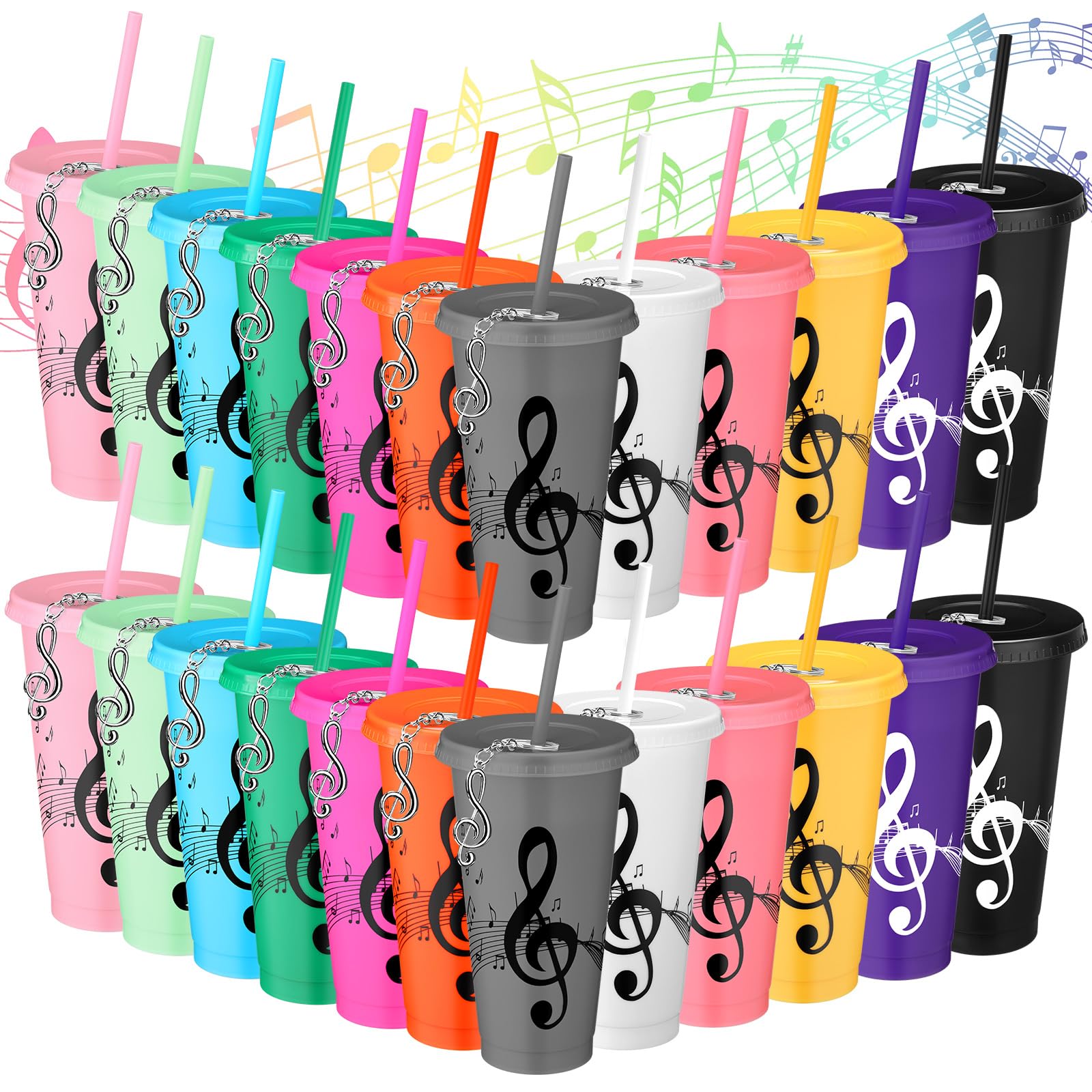 Photo 1 of Skylety 24 Sets Music Themed Gifts Musical Tumbler Cups Bulk 24 oz Reusable Musical Note Plastic Tumbler with Straw and Lid Keychain Gifts for Music Lover Party Favor (Multicolor)