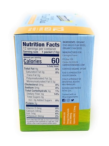 CARRINGTON FARMS READY-TO-EAT ORGANIC FLAX CHIA PAKS 12 PKTS