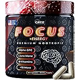 Nootropic Strongest Focus Supplement - Clinically Backed Ingredients Made in USA - Scientifically Backed Doses - Supplement for Brain Fog - AlphaGPC, Lions Mane, Rhodiola and More 10:1 90 Capsules