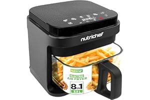Nutrichef 5.8 Quart Air Fryer | 8-1 Preset Cook Modes | Transparent Fry Bowl for Best Cooking Results | Cook Shrimp, Steak, F