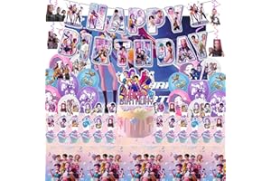 AGOODTO K Pop Demon Hunters Party Supplies, 50 PCS Birthday Decorations Set Include Banner, Balloons,, Hanging Swirls, Cake Cupcake Toppers, Tablecloth for Boys Girls Hunters Theme Party