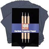 PSLER 100 Sheets Carbon Transfer Paper - Tracing Paper &amp; 3 Embossing Stylus | Use with Carbon Paper, Dark Carbon Copy Paper for DIY Woodworking, Canvas, Art Crafts, Pattern Transfer &amp; Drawing Surfaces