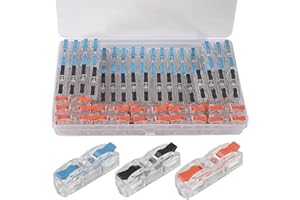 ALAMSCN 75PCS Lever Wire Connector Compact Connectors Quick Connect Electrical Wire Conductor Connectors Kit for Circuit Inline Splice AWG 28-12,1 in 1 Out Transparent Orange Black Blue