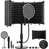 Microphone Stand With Isolation Shield,Recording Studio Equipment | With Pop Filter,Heavy-Duty Desktop Stand, Foldable Mic Shield Sound Insulation For Recording Studio,Podcasts,Broadcasting
