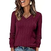 AKEWEI Fall Sweaters for Women 2026 V Neck Long Sleeve Pullover Crochet Dressy Casual Tops