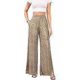 Women Pants Leopard Print Casual Pants Going Out Wide Leg Pants High Waisted Cheetah Pants for Women