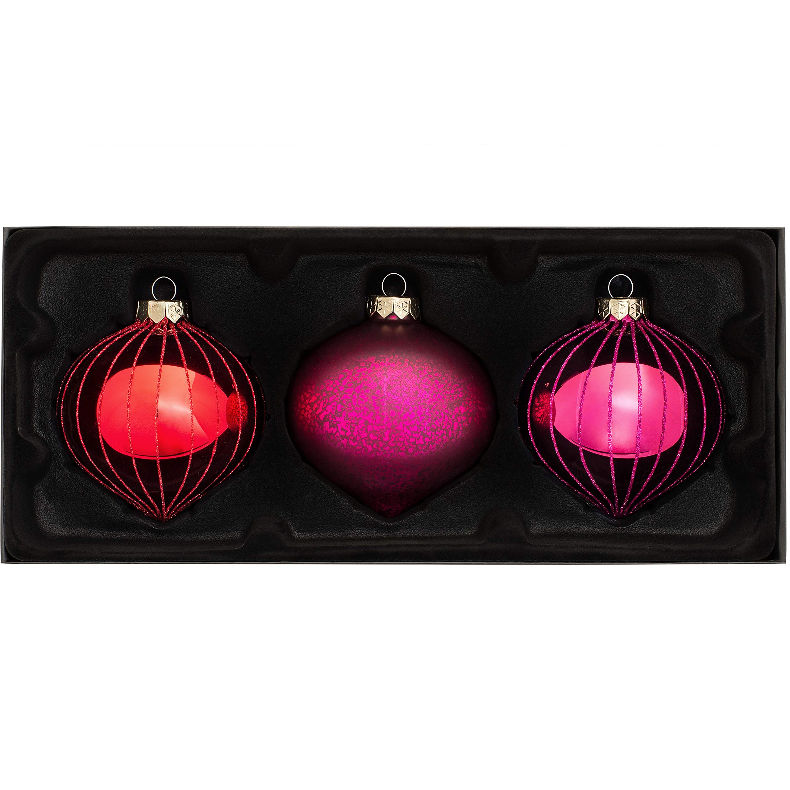 WeRChristmas Glass Baubles, Red/Purple, 3-Piece