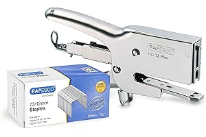 Rapesco 1306 Heavy-Duty HD-73 Plier Stapler and 2000 Type 73 1/2" Staples, 70 Sheet Capacity, Chrome