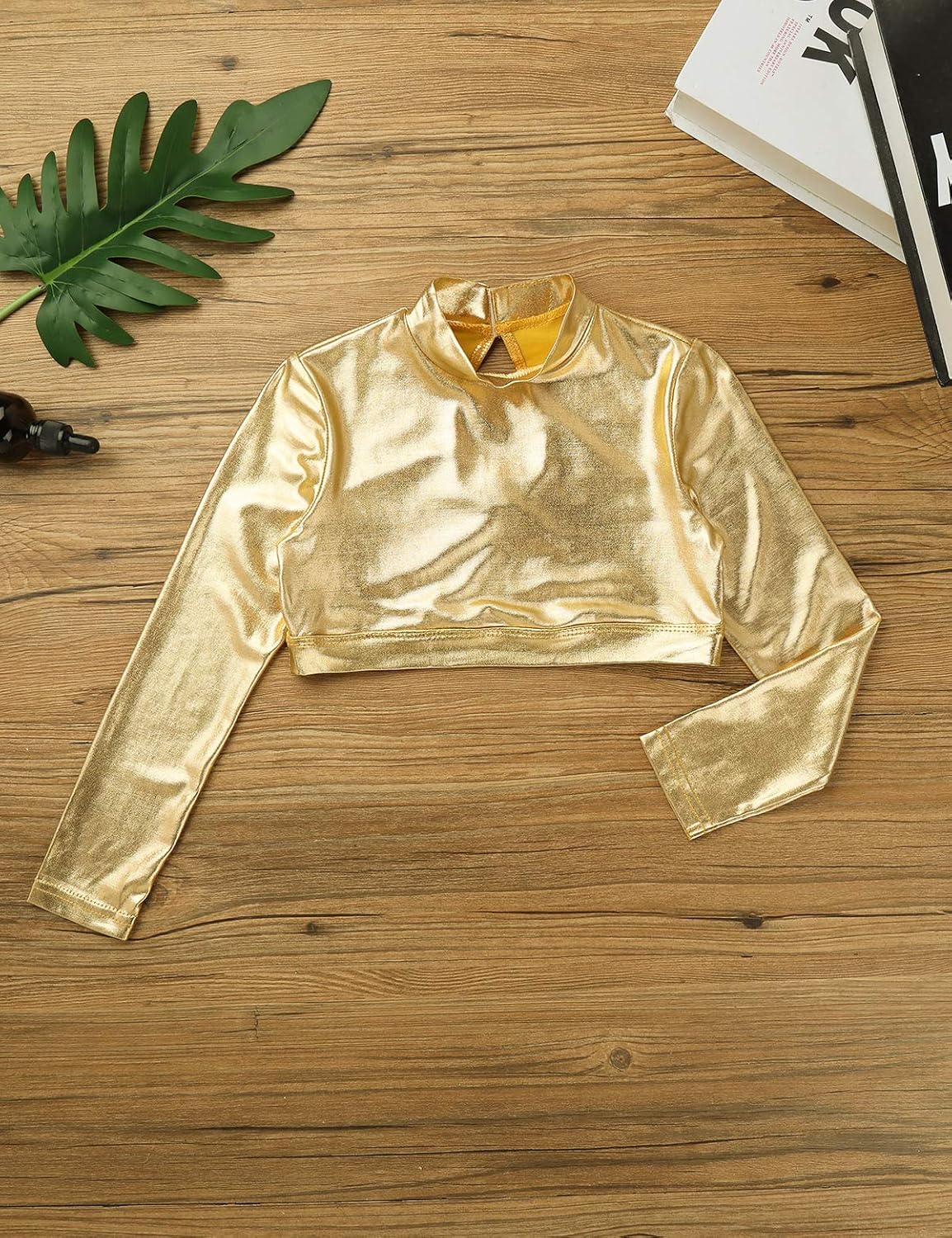 moily Big Girls Metallic High Turtle Neck Crop Top for Gymnastics/Dance/Workout Cami Tee Performance: Clothing