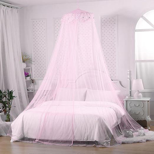 Jeteven Ciel De Lit Moustiquaire Rose Ciel De Lit Princesse Moustiquaire Dôme Polyester Décoration Pour Chambre Bébé Ou Enfant Hauteur 240 Cm