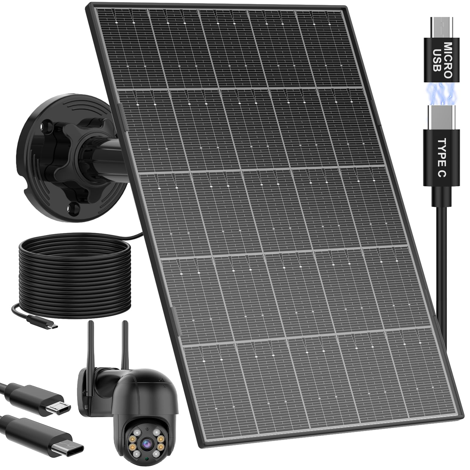 Photo 1 of Solar Panel for Security Camera, 8W High Conversion Rate Solar Panels for Cameras Compatible with Rechargeable Battery Security Camera, 9.8FT Cable, IP65 Waterproof, 360° Adjustable Wall Mount