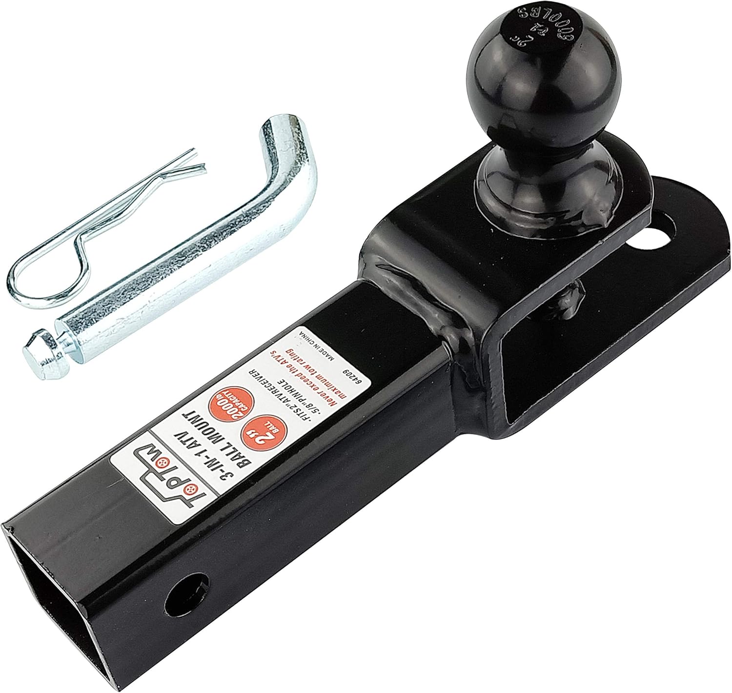 TOPTOW 3 in 1 ATV/UTV Towing Hitch Receiver 64209 Ball Mount Adapter with 2 inch Ball, Fit for 2 inch Receiver: Automotive