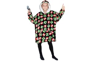 Minecraft Fleece Hoodie Blanket for Kids and Teenagers One Size Kids Fleece Poncho with Sherpa-Lined Hood Gifts for Gamers