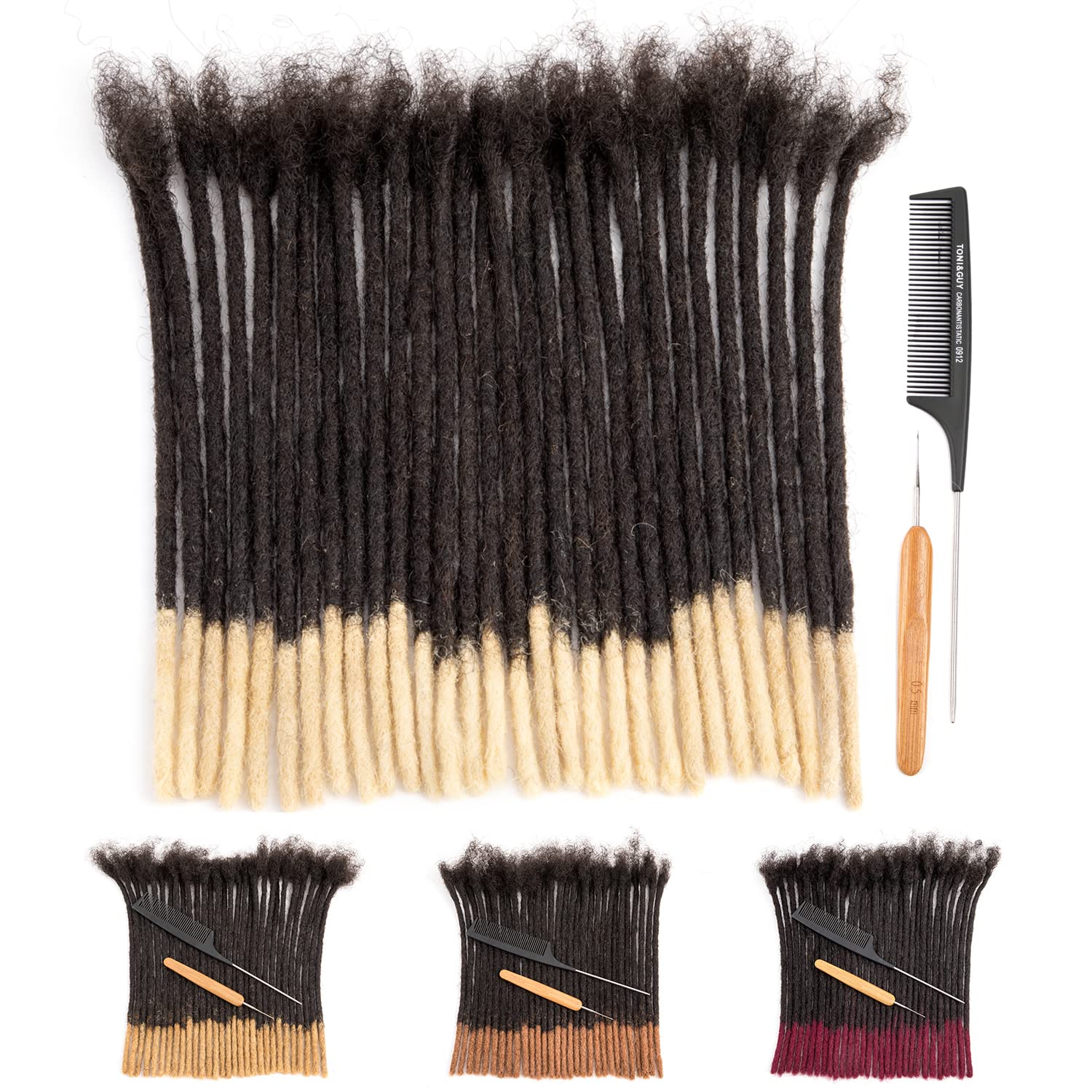 100% Human Hair Dreadlocks Extensions 8 inch Afro Kinky Black 30 Strands 0.4cm Fashion Crochet Braiding Hair For Women by Originea (30 Locs, T1B/613) — image 1