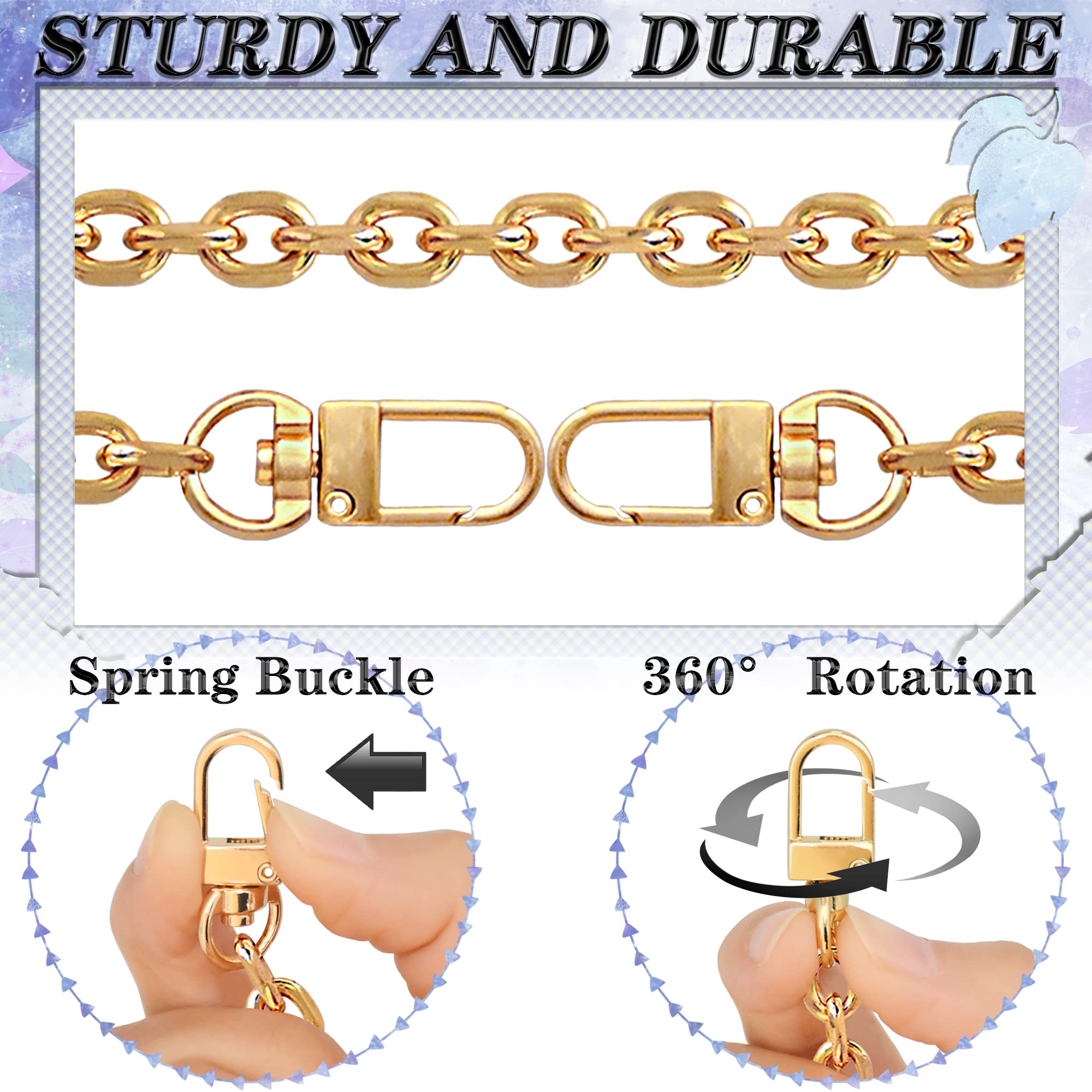 4 Pcs Different Size Purse Chain Strap Cross body Chain Strap Replacement Chain for Handbag Shoulder Bag Purse(15.7/23.6/31.5/47.2 Inches-O chain 0.28 Inch, Gold)