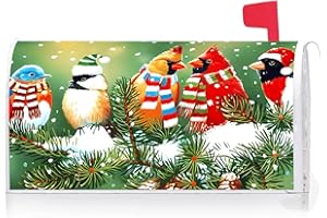 Texupday Winter Cardinal Birds on Snowy Pine Mailbox Cover with Magnetic Strip Christmas Holiday Mailbox Wraps Post Letter Box Cover Standard Size 21" X 18" for Garden Outdoor Yard Decor