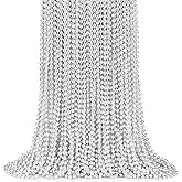 ZYFLSQ 100 Pcs 33" 7mm Metallic Silver Beads Necklaces, Bulk Mardi Gras Beaded Necklaces, Party Beads Costume Necklaces (Silver)