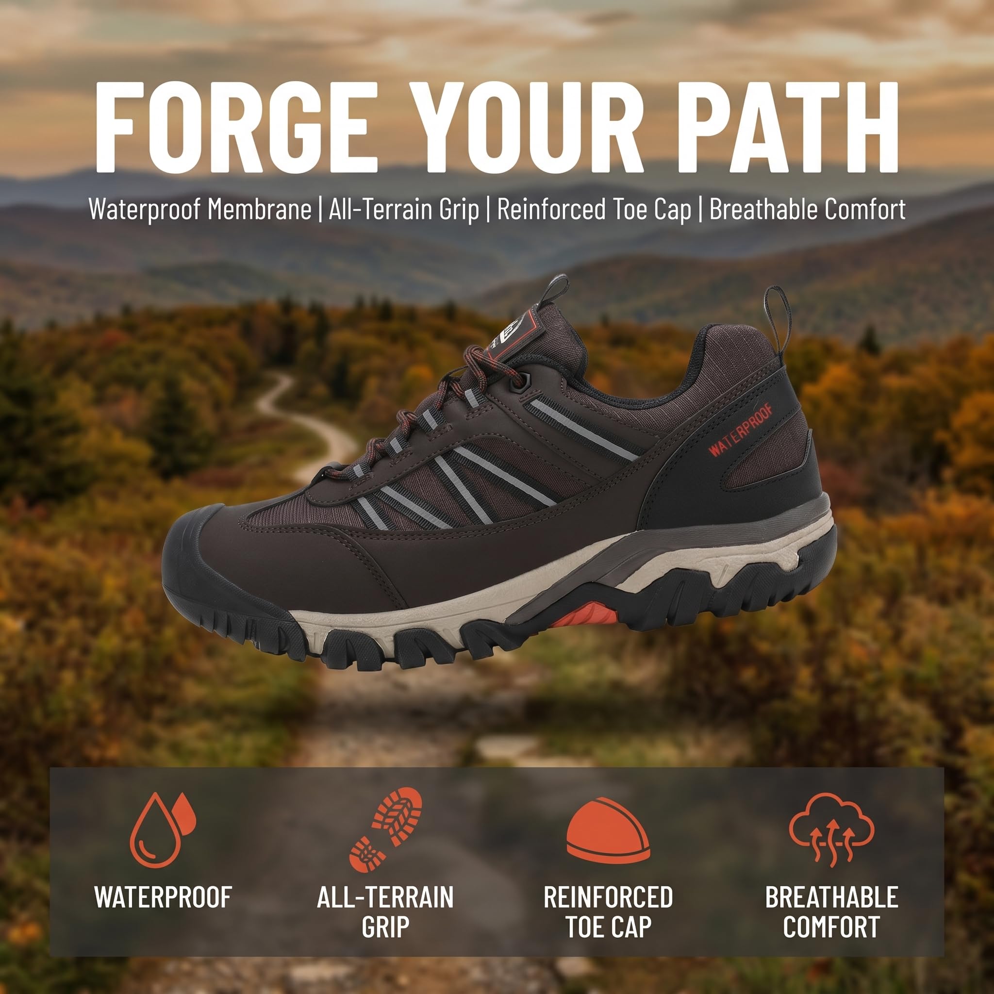 AX BOXING Wanderschuhe Herren Wasserdicht Trekkingschuhe Niedriger Outdoor Schuhe Zehenkappe für Trekking Wandern Camping Braun 43 EU 5