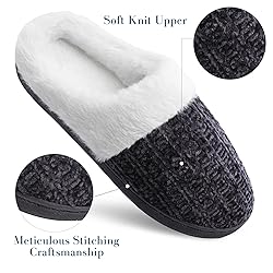 shoeslocker Slippers for Women Memory Foam Fuzzy