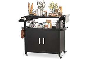 JFHID Outdoor Grill Cart Kitchen Storage Cabinets Island with Wheels Buffet Prep Tables for Outside Steel BBQ Bar Carts for Patio Serving Tables Cooking Station Countertops for Grilling Supplies