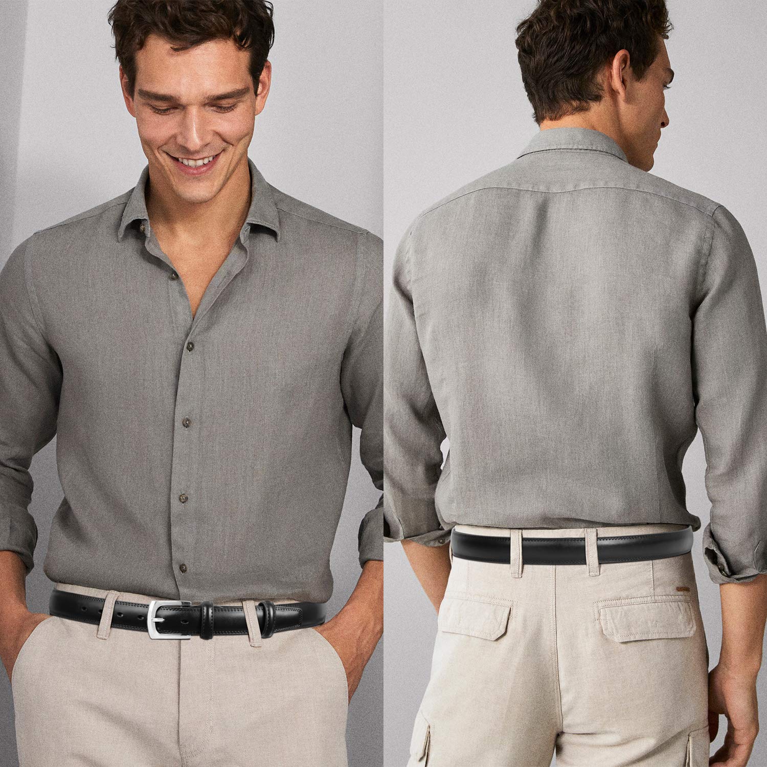 JASGOOD Men\'s Belt, Genuine Leather Dress Belt with Prong Buckle Classic Casual Belt (1-Black, Suit for Waist Size 39-43 Inches)