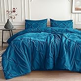 Maple&Stone Queen Teal Comforter Set 7 Pieces Pinch Pleat Bed in A Bag, Flat Sheet, Fitted Sheet, Pillowcases, Pillow Shams, Comforter