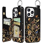 Shorogyt Compatible with iPhone 14 Pro Max Wallet Case with Card Holder - Designer Golden Butterfly Pattern Kickstand Magnetic Clasp Back Flip Folio Leather Phone Covers Women Men Girls