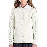 JSTEX Girls Cute Cardigan 100% Cotton Knit Kids Cardigan Long Sleeve Crew Neck Button Sweaters for Girl Size 4-14