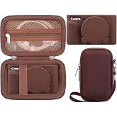BOVKE Hard Case + Silicone Cover for Canon PowerShot SX740 HS Camera, Brown | SX740 SX730 Digital Camera Shockproof EVA Storage Bag &amp; Soft Silicone Protective Case with Removable Lens Cover, Wrist Strap