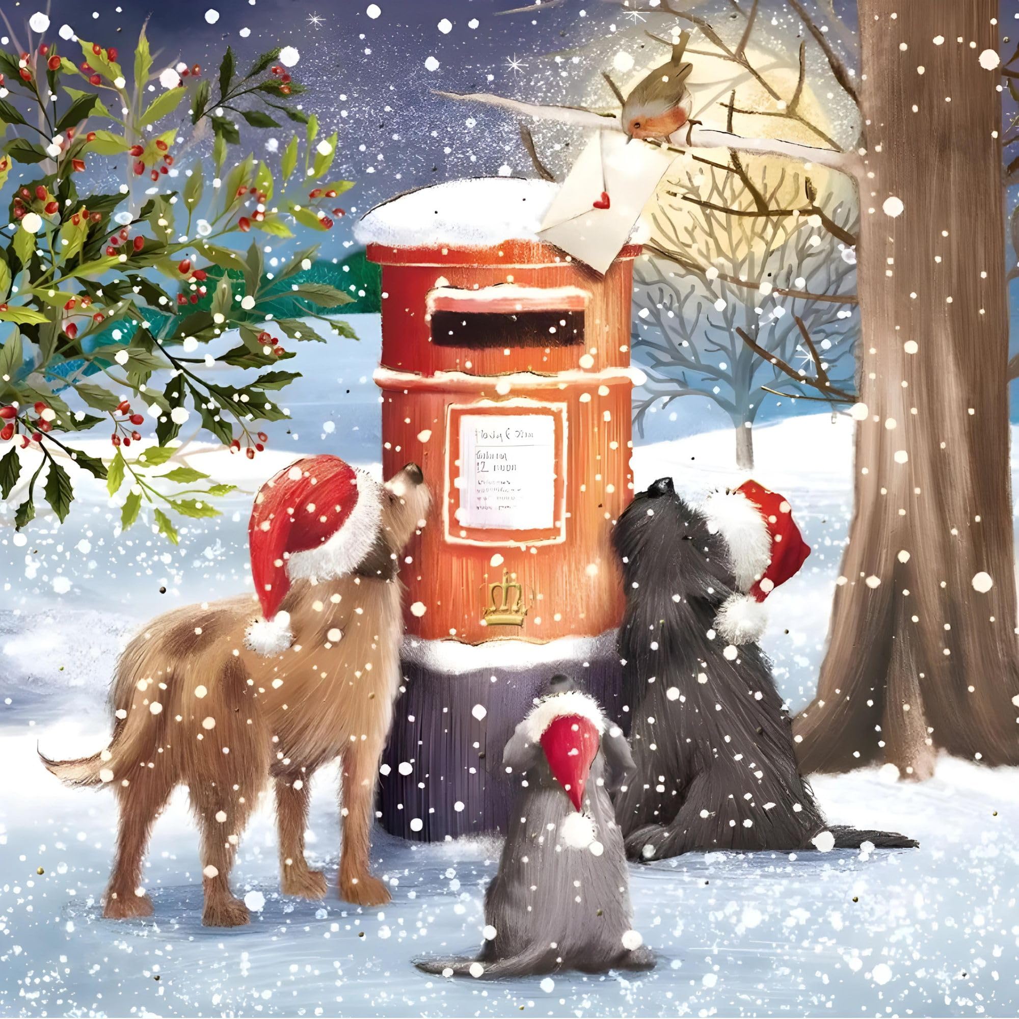 GBCC Charity Christmas Cards Pack of 10 - Festive Dogs & Postbox in the Snow - Premium Greeting Cards Multipack with Envelopes - Supporting UK Charities