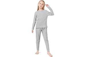 VZV Thermal Underwear for Kids Girls Thermal Underwear Set Waffle Long Johns Cotton Kids Base Layer Top and Bottom for Winter