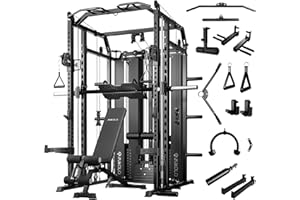 Mikolo Smith Machine with Weight Stack, Power Cage Home Gym System with LAT Pulldown & Cable Crossover, Multi-Functional Trainer with Dual Pulley System, Includes 10+ Free Attachments