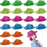 Covzoe 20 Pack Neon Party Hats, Colorful Animal Print Plastic Cowboy Party Hats, Mafia Style Gangster Fedora Dress Hat, Blacklight Glow Party Stars Rave Hats for Birthday, Carnival, Wedding