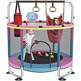 Trampoline for Kids, 60" Toddler Trampoline Indoor Outdoor, 440lbs KidsTrampoline with Enclosure Net, Upgraded Ring Legs with Adjustable Gymnastics Bar, Gifts for Ages 1-8 Boys&Girls