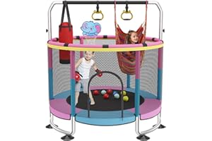 YOZOIA Trampoline for Kids, 60" Toddler Trampoline Indoor Outdoor, 440lbs KidsTrampoline with Enclosure Net, Upgraded Ring Legs with Adjustable Gymnastics Bar, Gifts for Ages 1-8 Boys&Girls