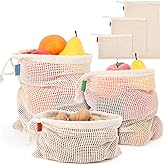 ENPOINT Pack of 6 Reusable Produce Bags Washable, 3 Sizes (2xS+2xM+2xL) Reusable Grocery Bags Heavy Duty Cotton Bag Mesh Bags for Vegetables, Enhanced Closure Edge, Double Stitched, with Tare Weight