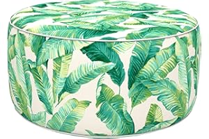 LVTXIII Indoor/Outdoor Inflatable Ottoman, D31 x H14 Large Round Ottoman, All Weather Foot Rest Stool, Portable Footrest for Patio, Garden, Camping and Home - Swaying Palms Capri