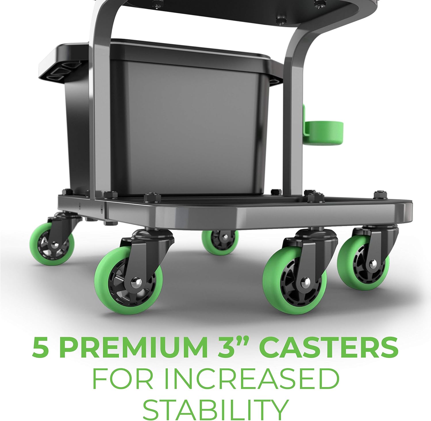 MYCHANIC Rolling Car wash Stool with Bucket Dolly - Heavy-Duty 5 Gallon Car Wash Bucket with Grit Guard - 350 Pound Capacity - Kneeling Pad - Cup Holder - Powder Coated Steel Frame: Automotive