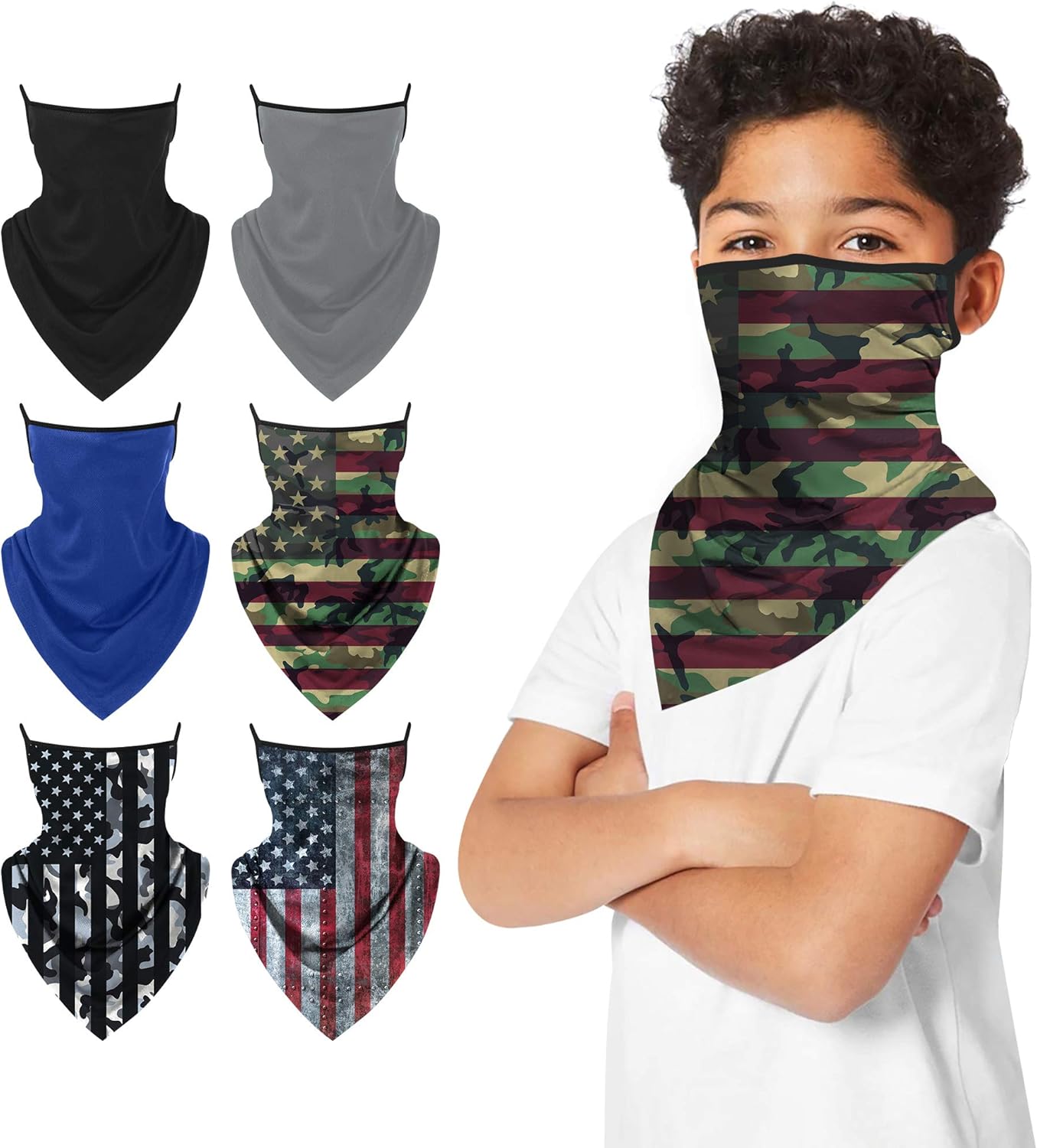 Kids Neck Gaiter Ear Loops Face Mask Triangle Covering Bandana Balaclava Scarf Reusable Sun Protection Sports Outdoor: Clothing