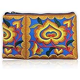 Sabai Jai - Mini Floral Wristlet Wallet for Women - Small Handmade Boho Change Purse Pouch (Gold/Blue)