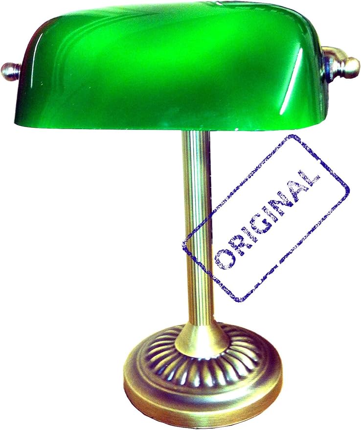 Bankers Desk Table Lamp Green Glass Shade Brass Base banker lamps