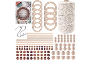 MAOQIAN 120pcs Macrame Kits for Beginners 3mm x 109yards Natural Cotton Macrame Cord with Wooden Beads & Rings,Wooden Sticks,Metal Rings Macrame Supplies Best for Macrame Plant Hanger
