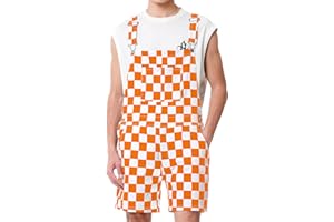 QOSAKIY Shorts Overalls for Men Work Jumpsuits Stretchy Romper Checkered Bibs Coveralls Plaid Overol Para Hombre