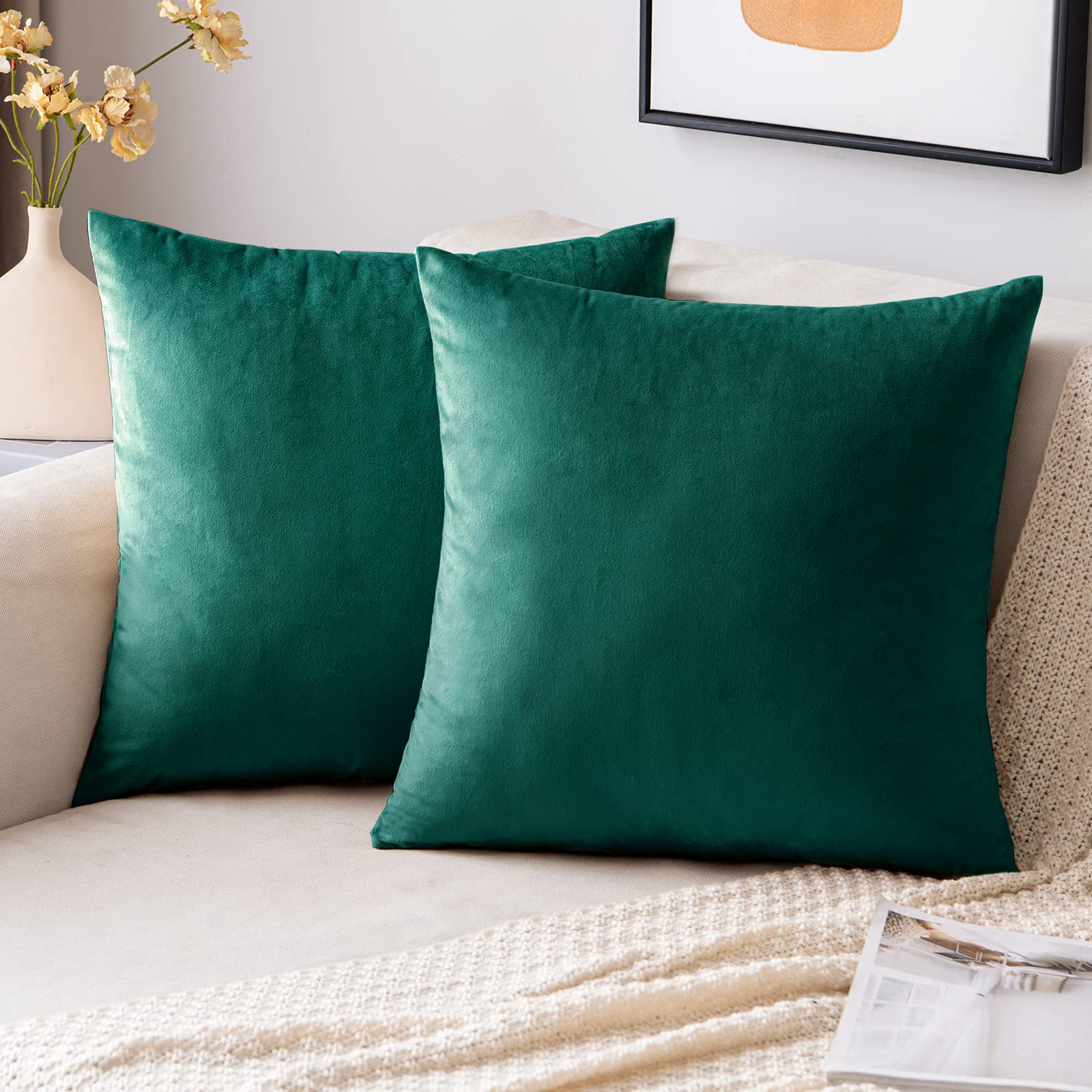 EMEMA Velvet Cushion Covers Turquoise Decorative Throw Pillow Case 18x18 Inch 45x45 cm Pillow Covers for Livingroom Sofa Bedroom Pack of 2 — image 1