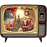 Retro Christmas TV LED Water Spinner Santa Scene Lighted Holiday Snow Globe Decor Battery Operated Acrylic Vintage Television with Spinning Glitter Warm LED Lights Christmas Decor 8.27"x4.72"x6.69"