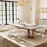 Hyfirm White and Gold Dining Chairs Set of 6, Upholstered Velvet Barrel Dining Room Chairs Luxury Modern Comfy Armchairs for Kitchen Recepition Restaurant